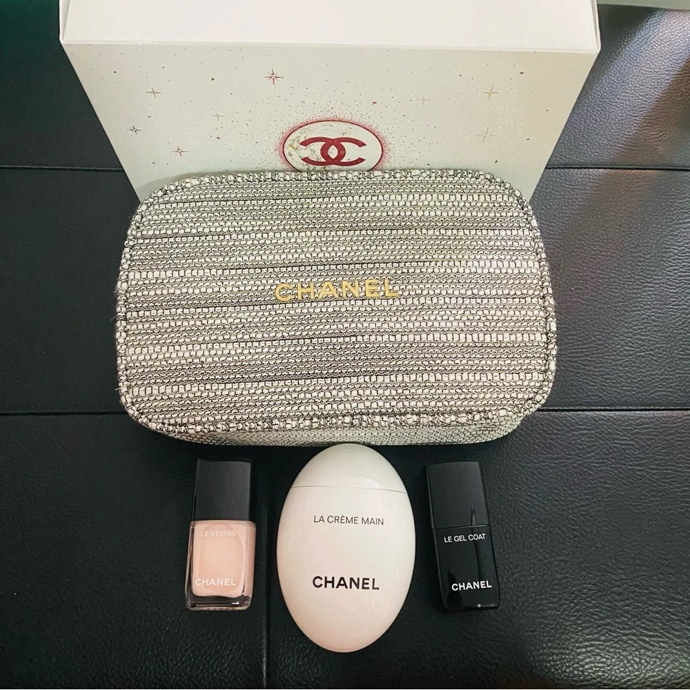 Chanel Gold Cosmetic Pouch with Nail Polish and Hand Cream
